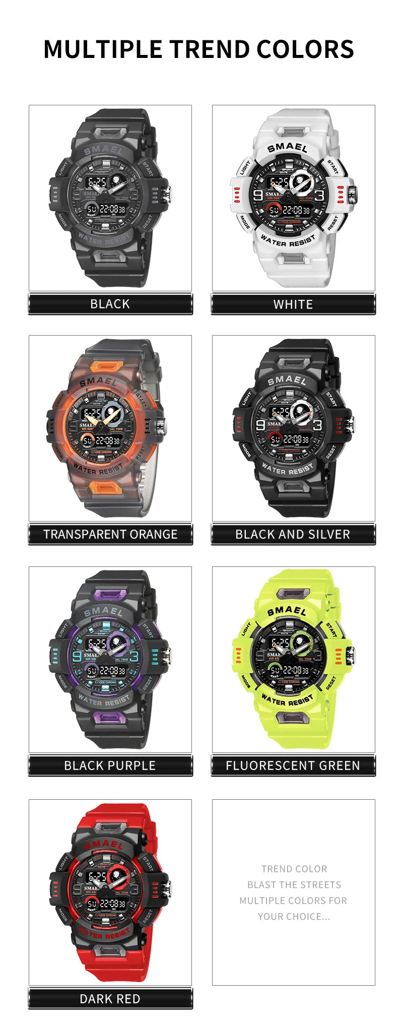 SMAEL Sport Watches Digital Watch LED 50m Waterproof Military Wristwatch Male Clocks 8063 Mens Watches  Stopwatches Alarm Clock