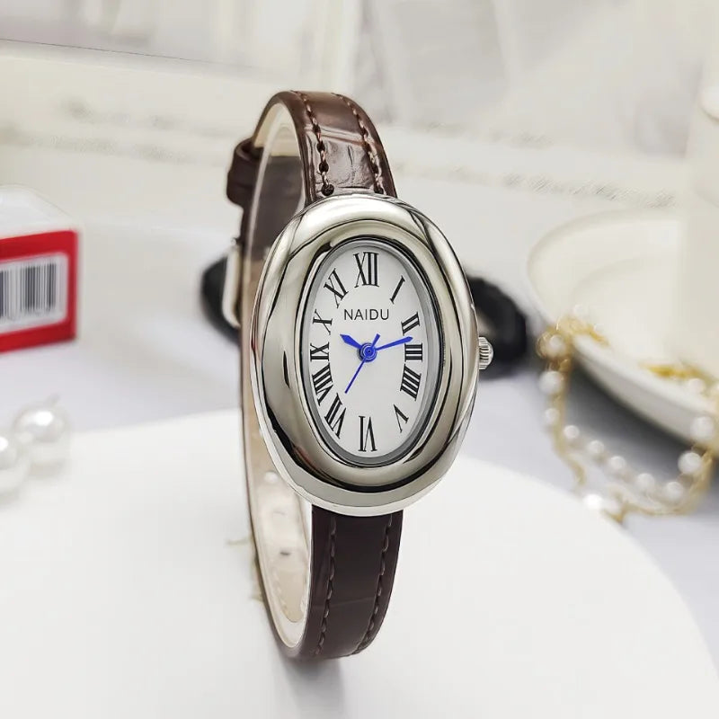 Luxury Brand Women Oval Goose Egg Quartz Watch Vintage Leather Strap Wristwatch Ladies Watches Christmas Gift Clock Relojes