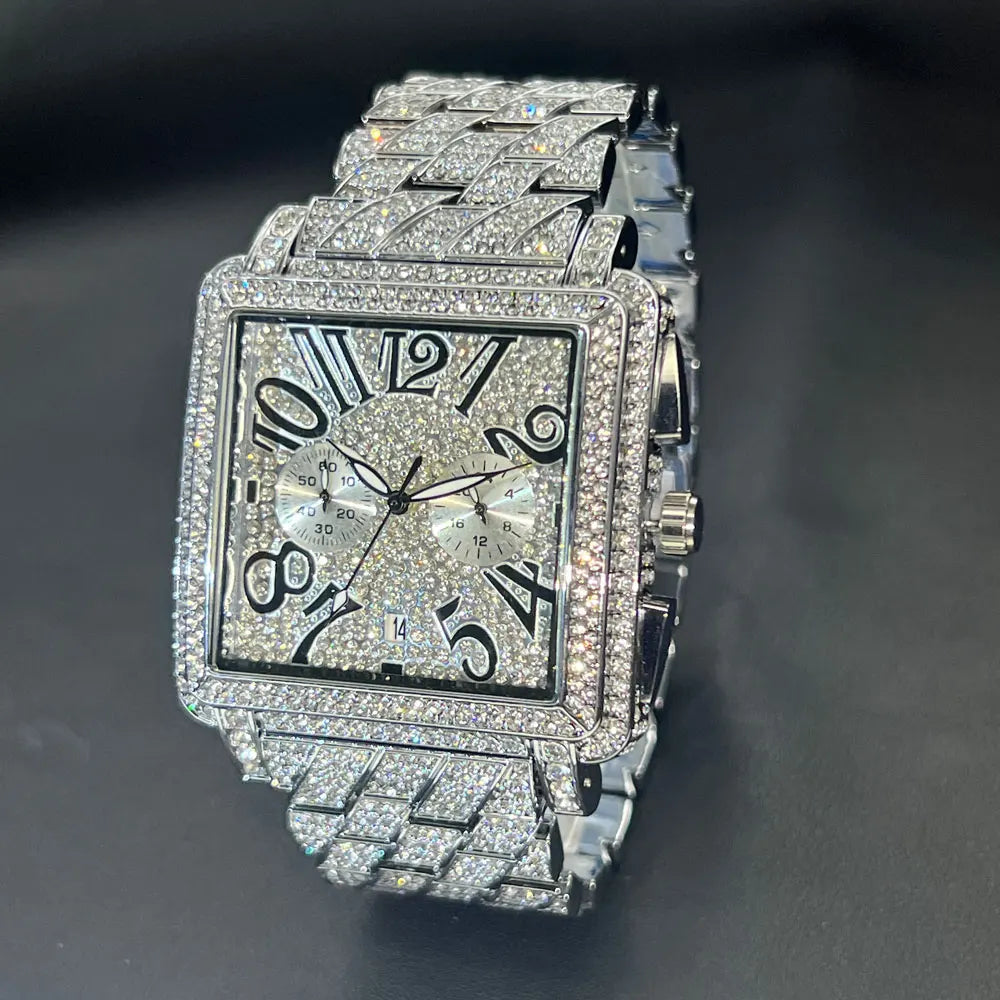 New MISSFOX Luxury Diamond Watch For Men Fashion lce Out  Big Face And Band Wristwatch Bling Hip Hop Style Jewelry Dropshipping