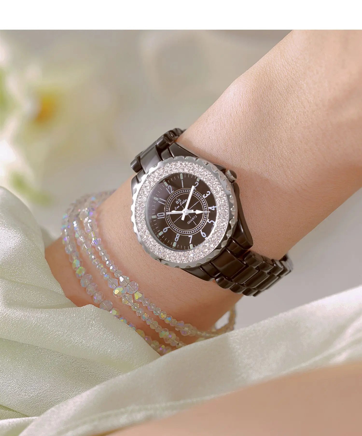 New Fashion Women Quartz Watch Ceramic Strap Clock Silver Diamond Wristwatch for Girl Student Relogio Feminino Dress Gifts