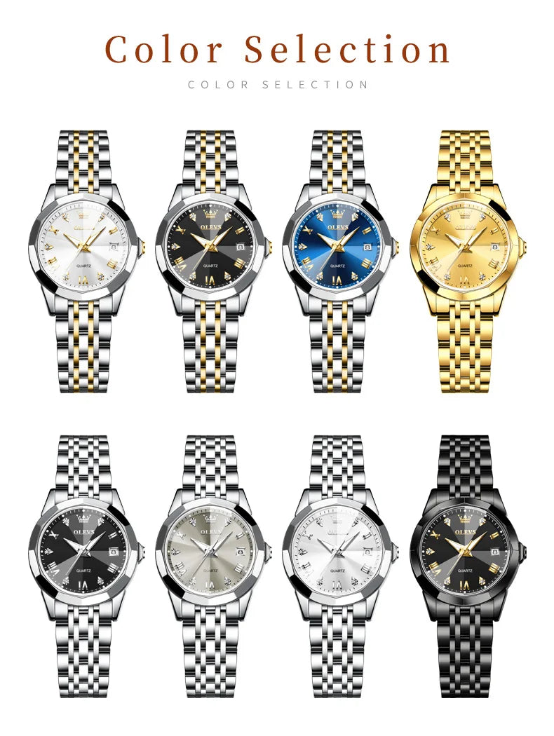 OLEVS 9931 Elegant Fashion Women's Watches Luxury Brand Original Quartz Watch forLadies Waterproof Stainless Steel Luminous Date