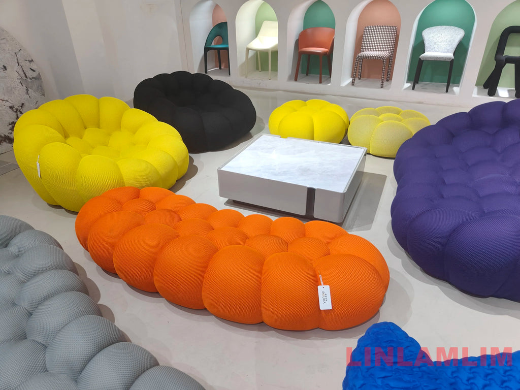 Linlamlim Modular Cloth Football Couch Contemporary Cloud-Shaped Sofa Fabric Curved Designer Sofa Set for Living Room or Office
