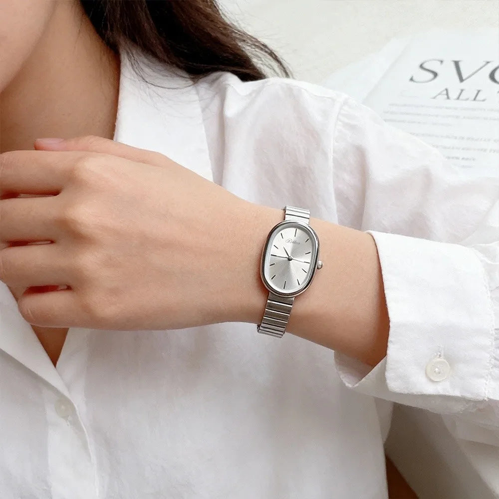 New Oval Dial Quartz Watch Simple Fold-down Clasp Watch Fashion Wristwatch Student Wristwatch