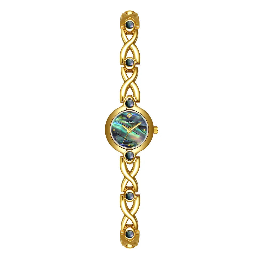Ladies Watch Elegant Retro Round Black Gold Shell Dial Fashion Casual Gold Watches For Woman Gift Fashion Accessory