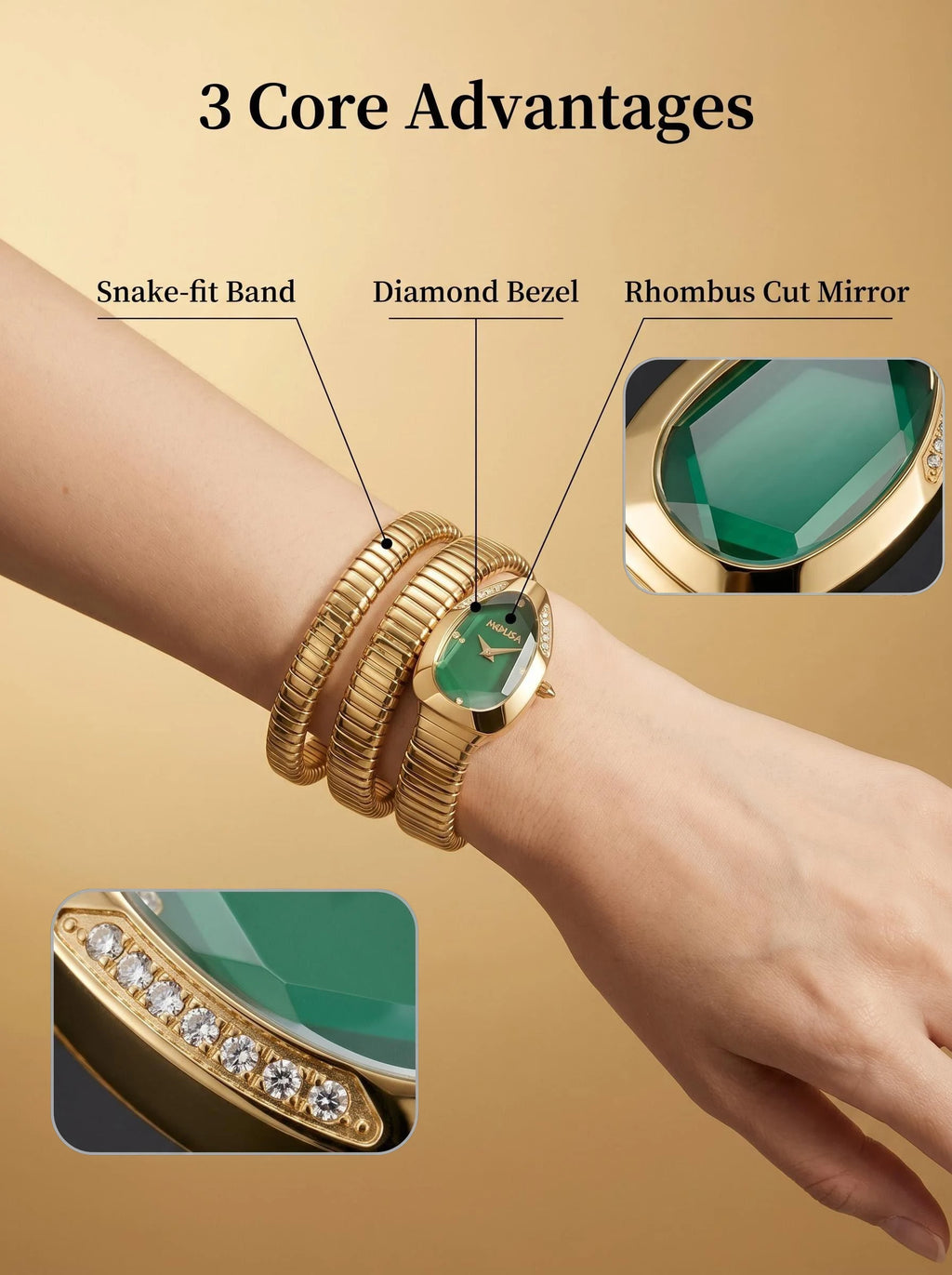 2026 High Quality Gold Diamond Set Snake Shaped Dress Watch Bangle Style Fashionable Unique Brand Same Style Women's Wristwatch