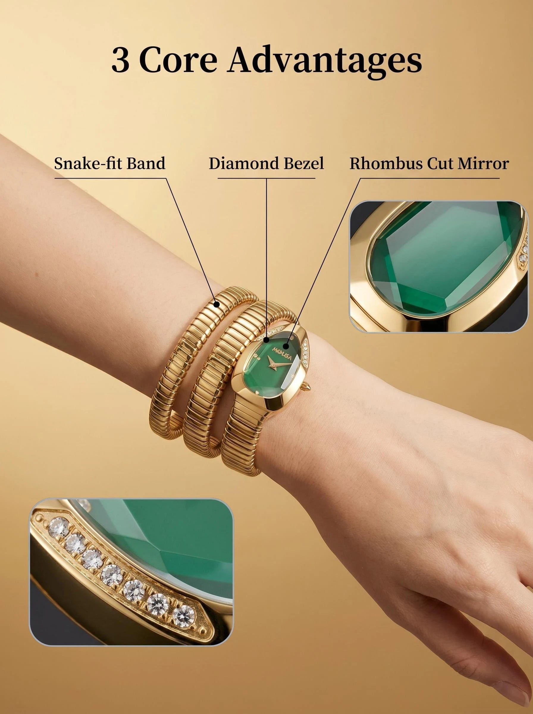 2026 High Quality Gold Diamond Set Snake Shaped Dress Watch Bangle Style Fashionable Unique Brand Same Style Women's Wristwatch