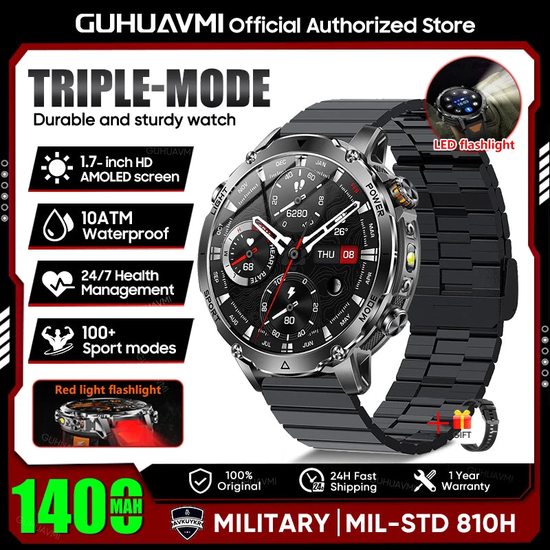 2026 New Military Smart Watch Men 1400mAh Battery 1.7-Inch AMOLED Sport GPS Track Bluetooth Call Rate Smartwatch For Android IOS