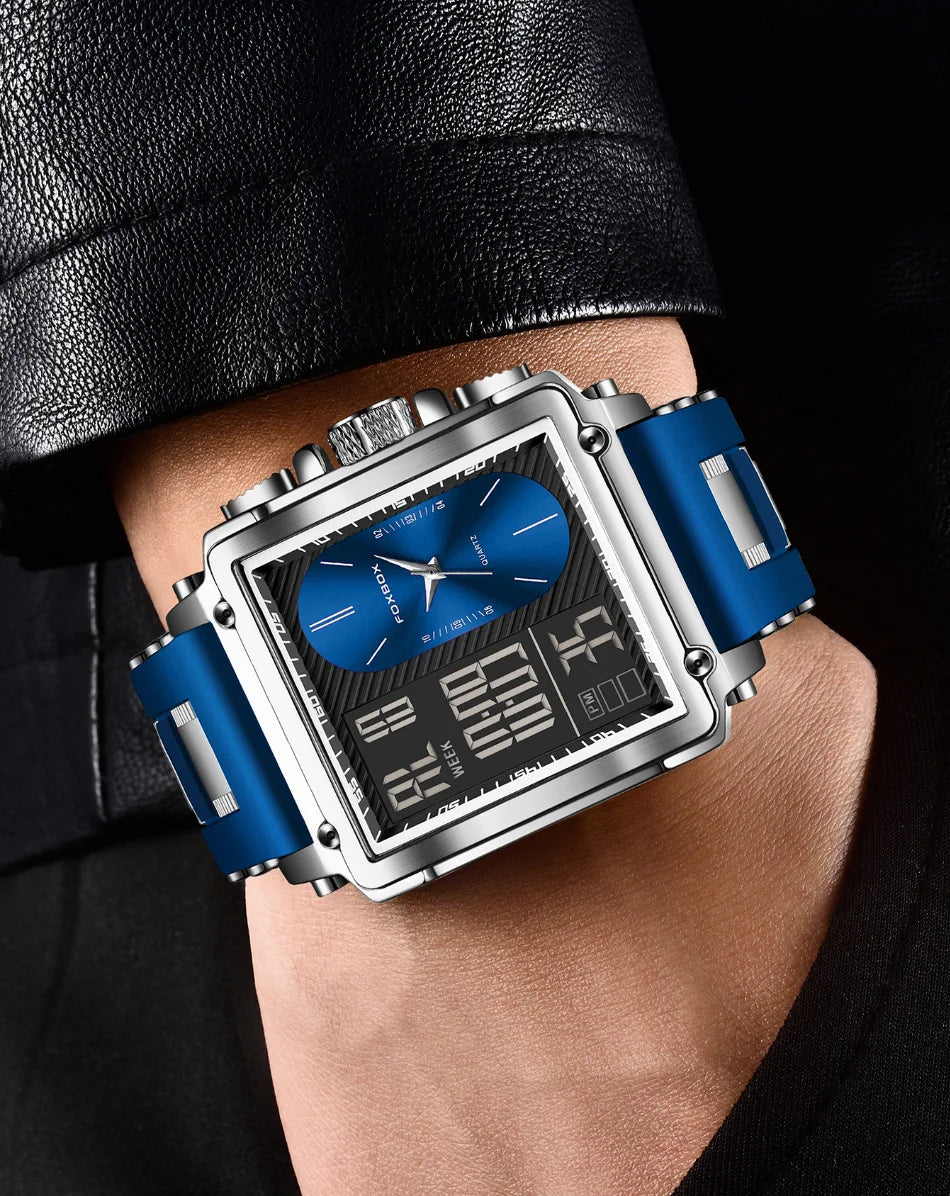 LIGE Fashion Square Digital Watch Men Casual Sports Waterproof Men's Quartz Wristwatch FOXBOX Top Brand Luxury Chronograph Watch