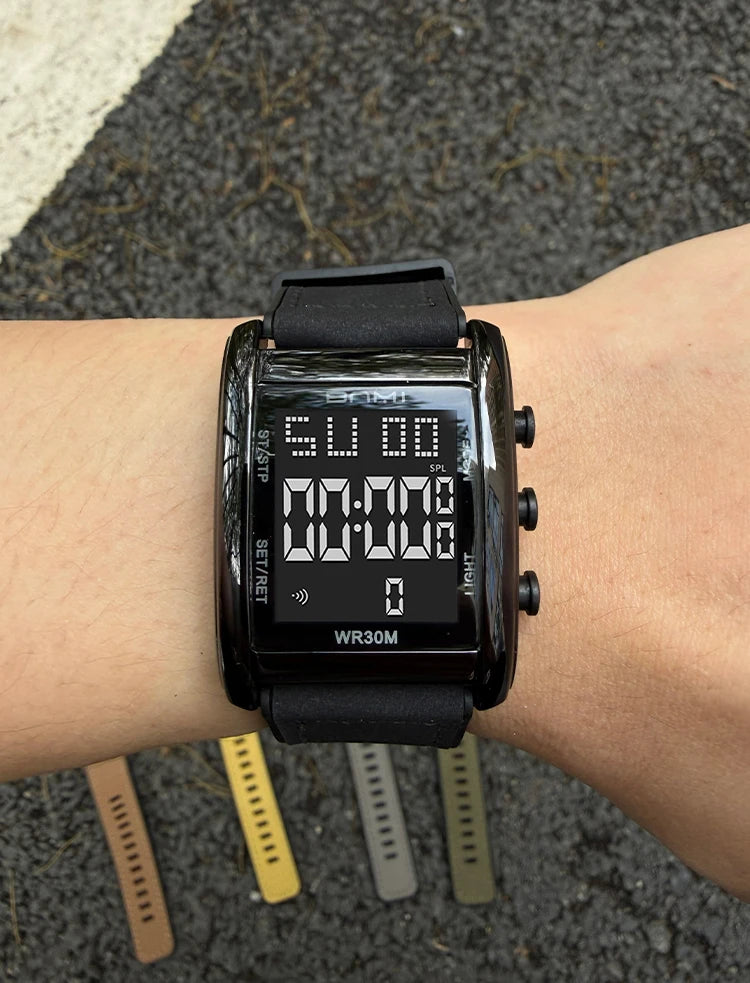 BNMI Men's Digital Watch Multifunctional Square Electronic Man Watches Luminous Weekly LED Display Alarm Stopwatch