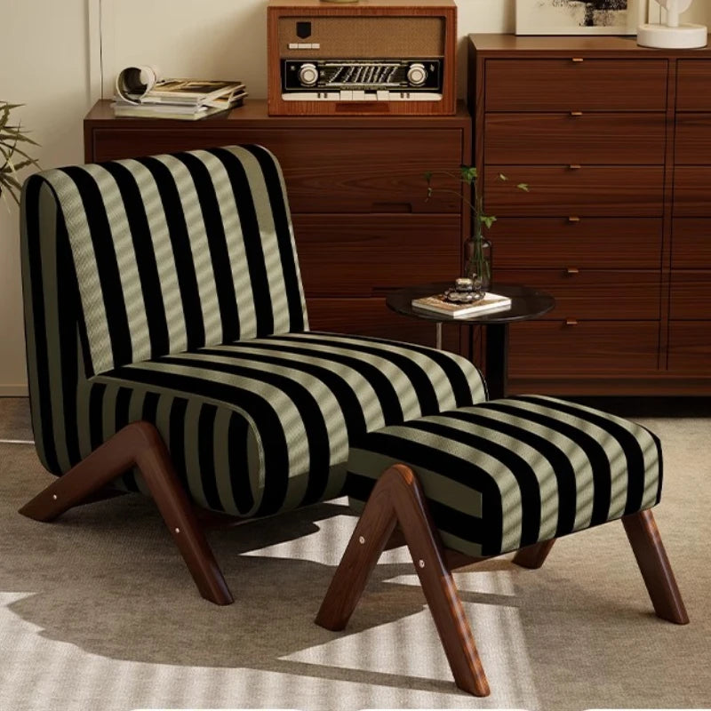Single Sofa Chair with Antique Style, Lazy Living Room, Balcony, Leisure Chair, Zebra Chair, Solid Wood Designer Single Chairs