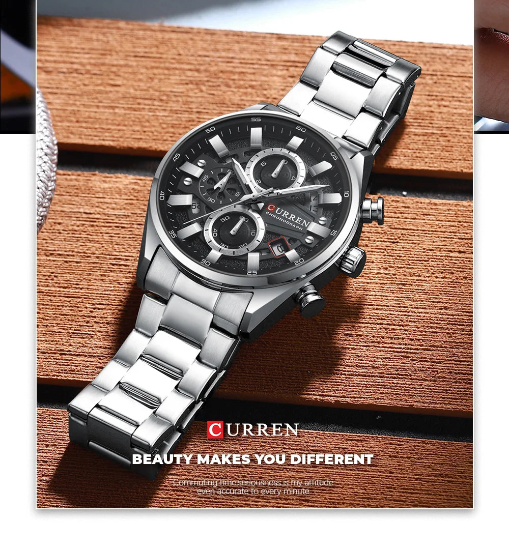 CURREN Top Luxury Business Calendar Multi functional Waterproof Sports Men's Quartz Men Watch Construction Wristwatch for Men
