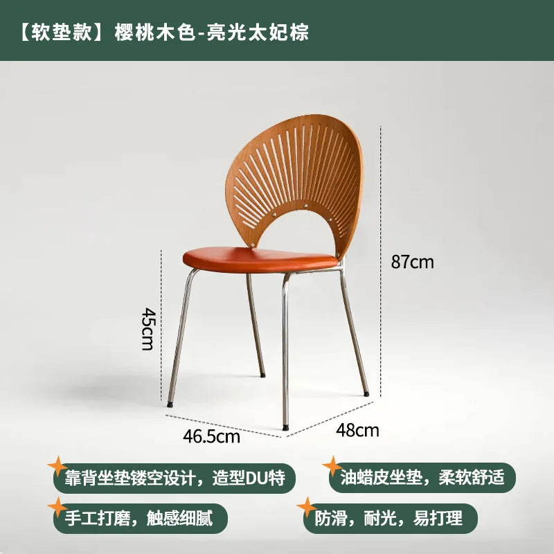 Retro Mid Century Solid Wood Shell Chair Simple Backrest Dining Tea Chair Luxury Home Furniture
