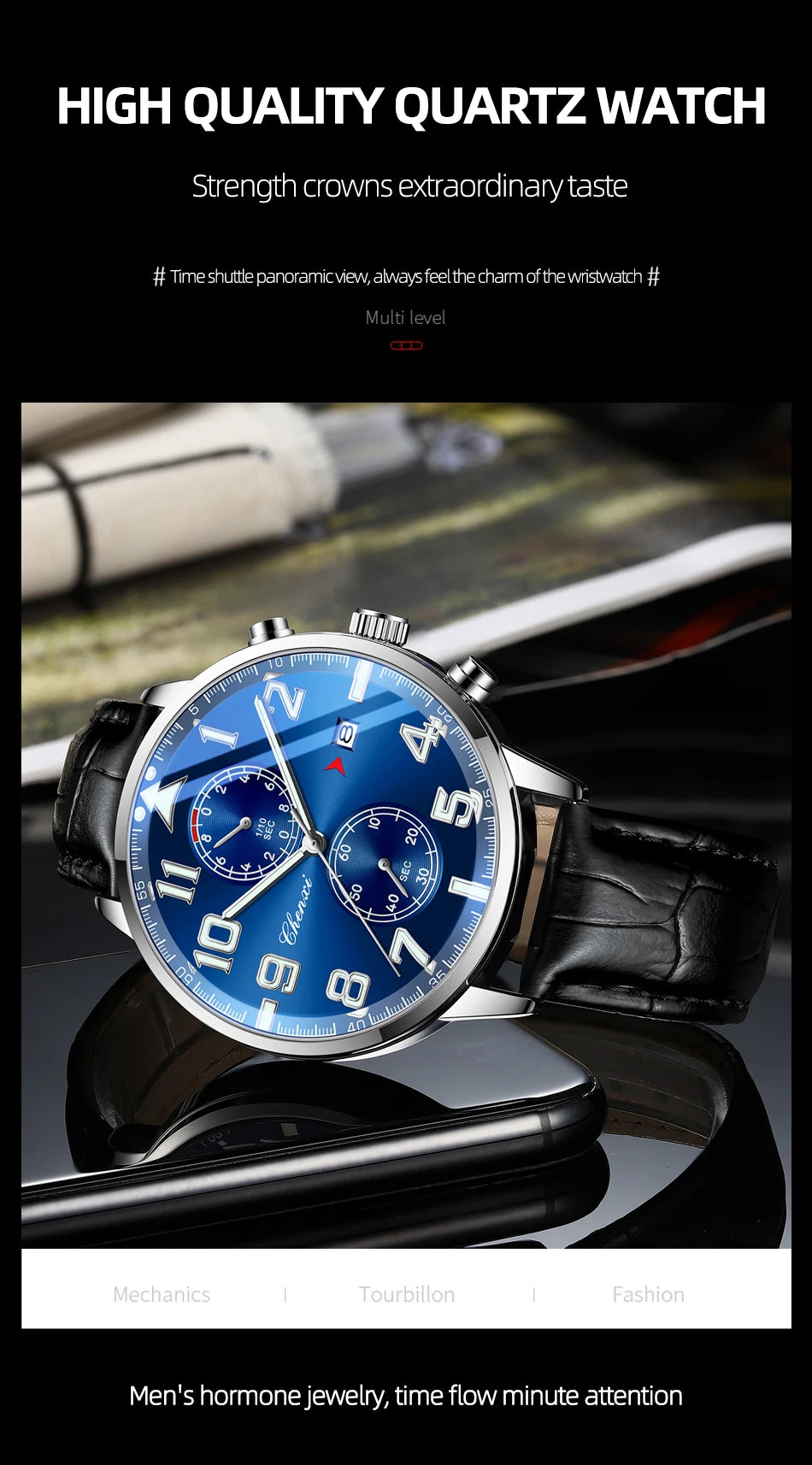 Fashion Luxury Business Men's Wristwatch Round Dial Luminous Waterproof Calendar Chronograph Man Watch