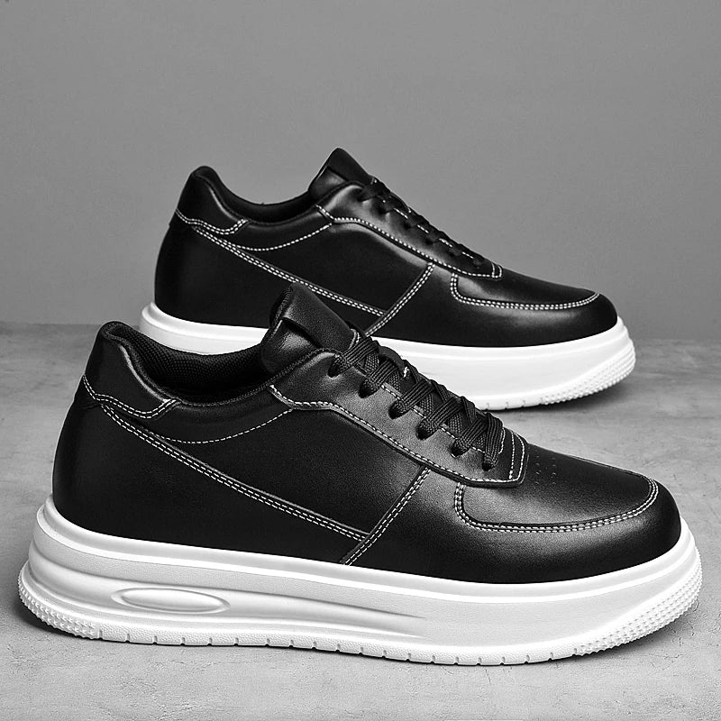 British Style Casual Leather Men's Vulcanized Shoes Fashion Low Top Thick Bottom Antiskid Sneakers Genuine Leather Board Shoes