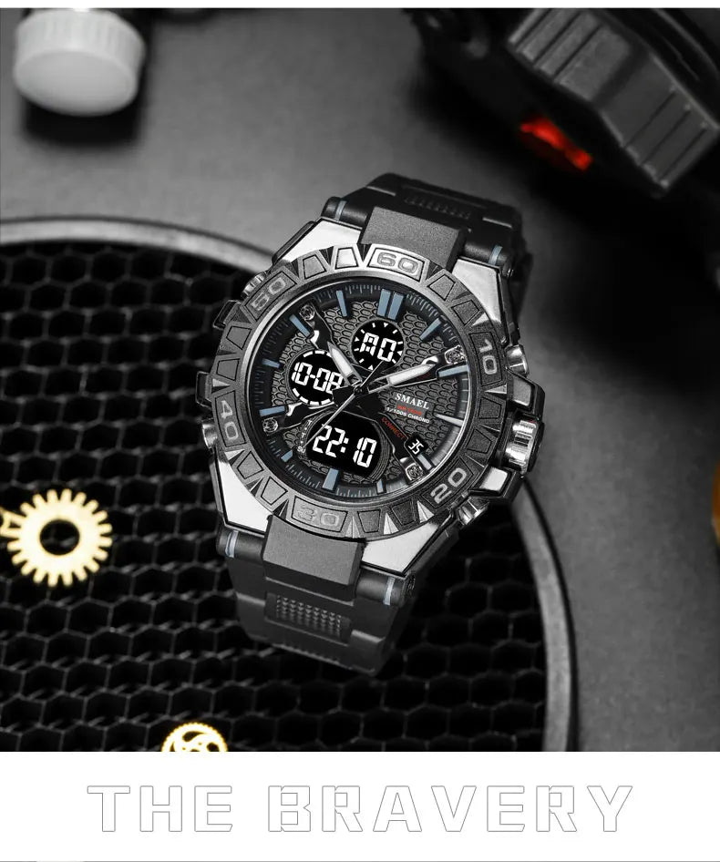 New Men Fashion Watches Quartz Watch Waterproof 50M Man Digital Watch Led 8071 Smael Brand Watch Military Sports Dual Display