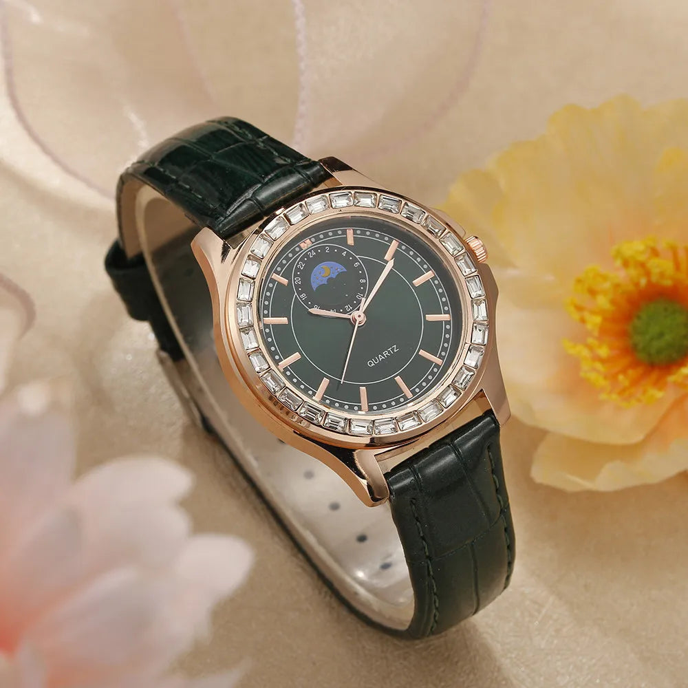 Luxury Large Dial Diamond Ladies Branded Quartz Watch Fashion 2025 Black Leather Women's Simple Dress Clock Gift Watches