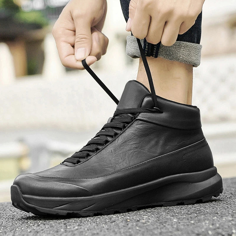 2026New Casual Leather Shoes For Mens Outdoor Work Trend Walking Shoe Fashion Thick Bottom Comfy Versatile Genuine Leather Boots