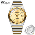 CHENXI Watches For Men Sweep Second Movement See-through Quartz, Waterproof Mens Watch Stainless Steel Golden Wristwatches