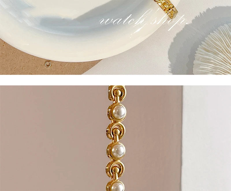 GEDI New Fashion Watch for Women Pearl Chain Temperament Wristwatches Vintage Luxury Elegant Waterproof Quartz Watches Ladies
