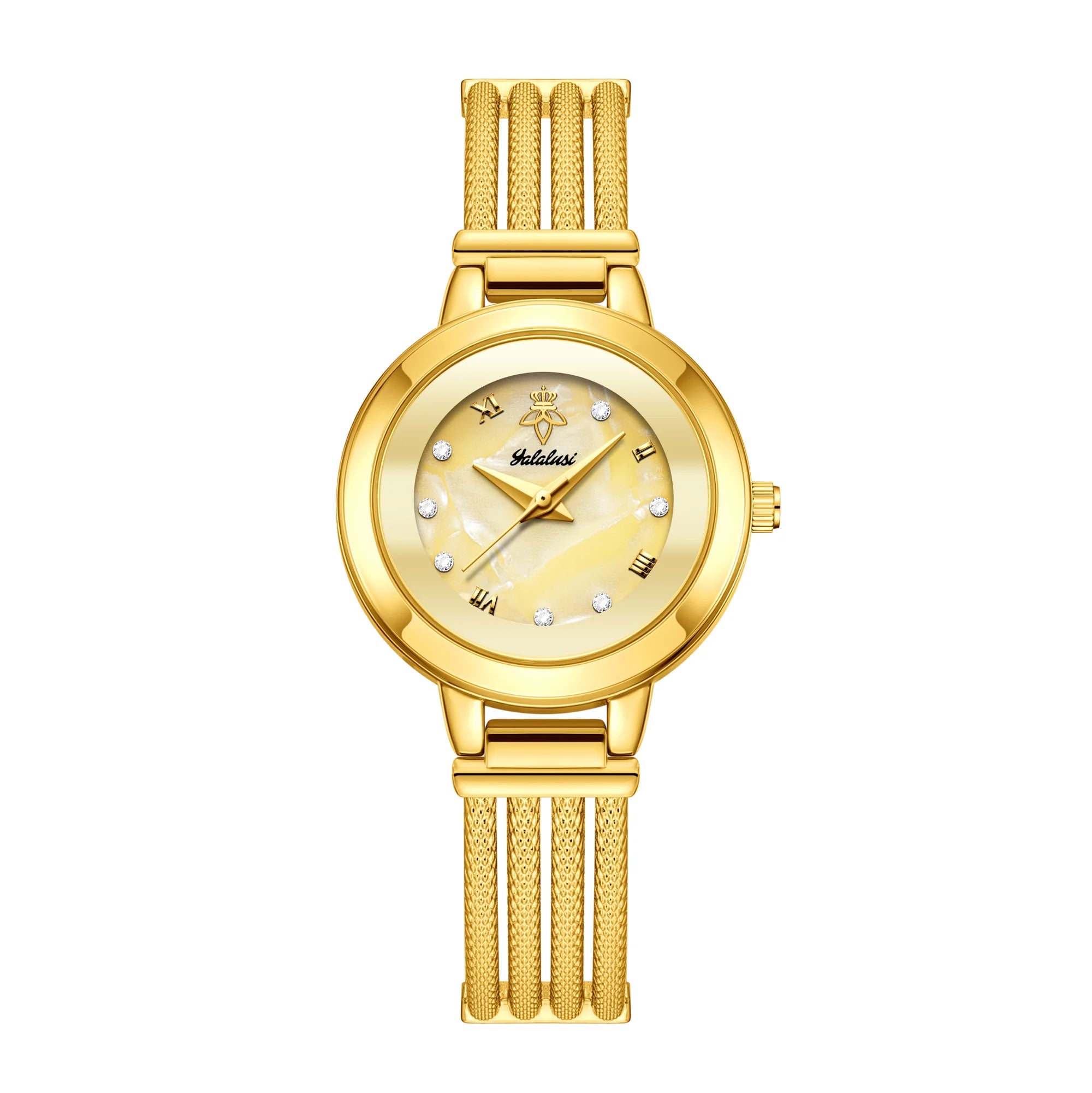 YaLaLuSi Brand Fashion Hot Ladies Quartz Watch Rhinestone Analog Scale Luxury Gold Watch Skeleton Wristband Gift Boxed