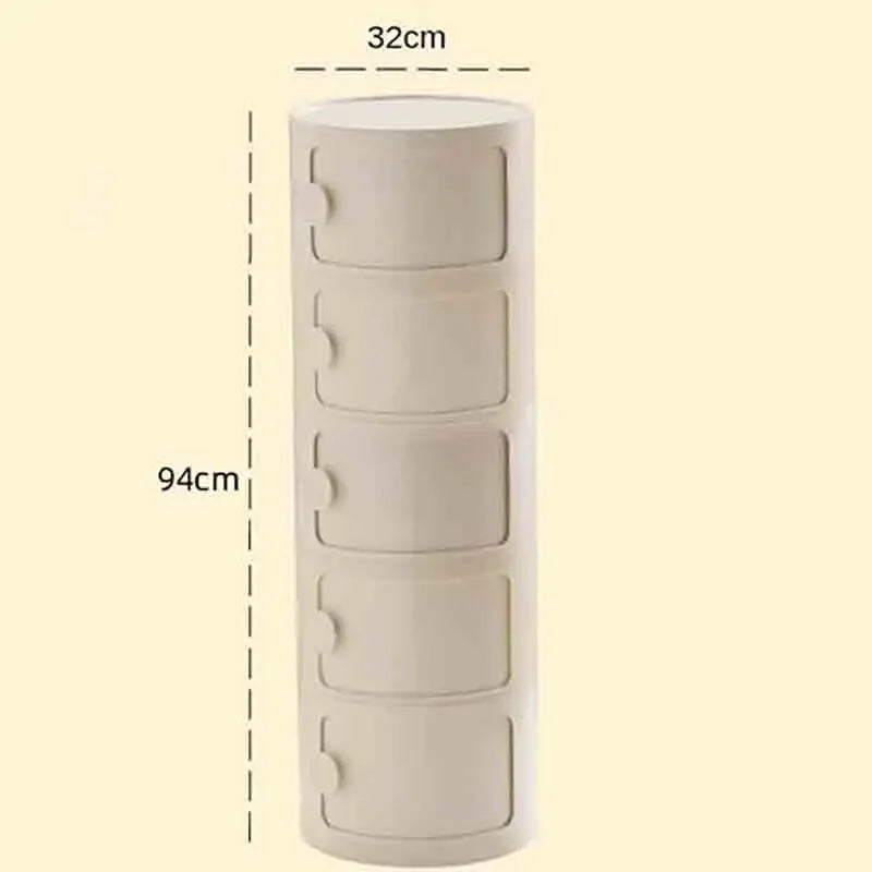 Plastic Round Bedside Nightstand with Drawers Practical Storage Box Cabinet Nightstand Chic Decor for Bedroom Living Room