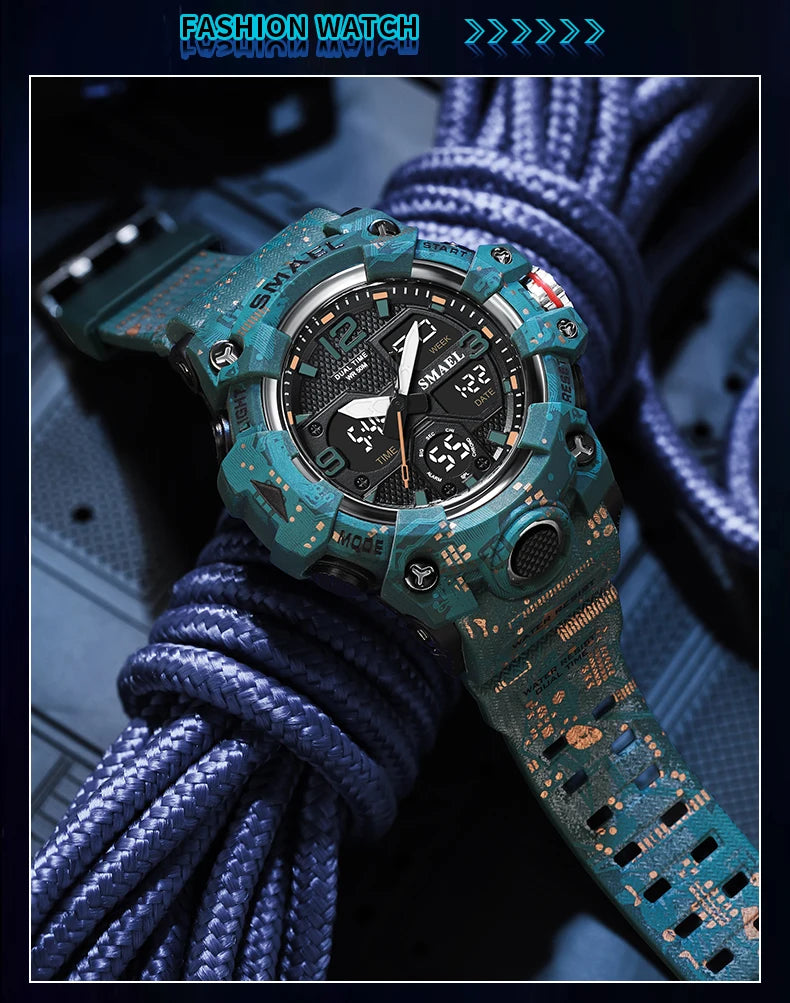 Sport Watch Military Watch For Men Alarm Clock Stopwatch LED Digital Back Light Dual Time Display 8008 Men's Watches Waterproof