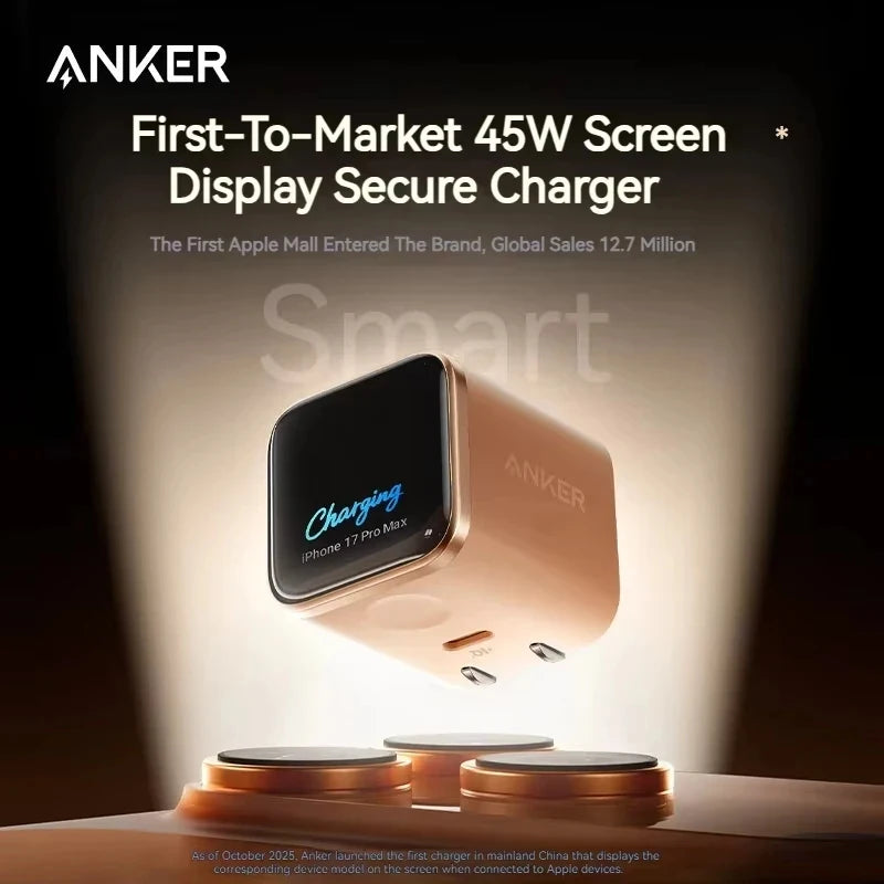 Original Choice A121D Anker Nano Smart 45W Type C Charger Fast Charging Foldable Plug USB C Charger Block Screen Display