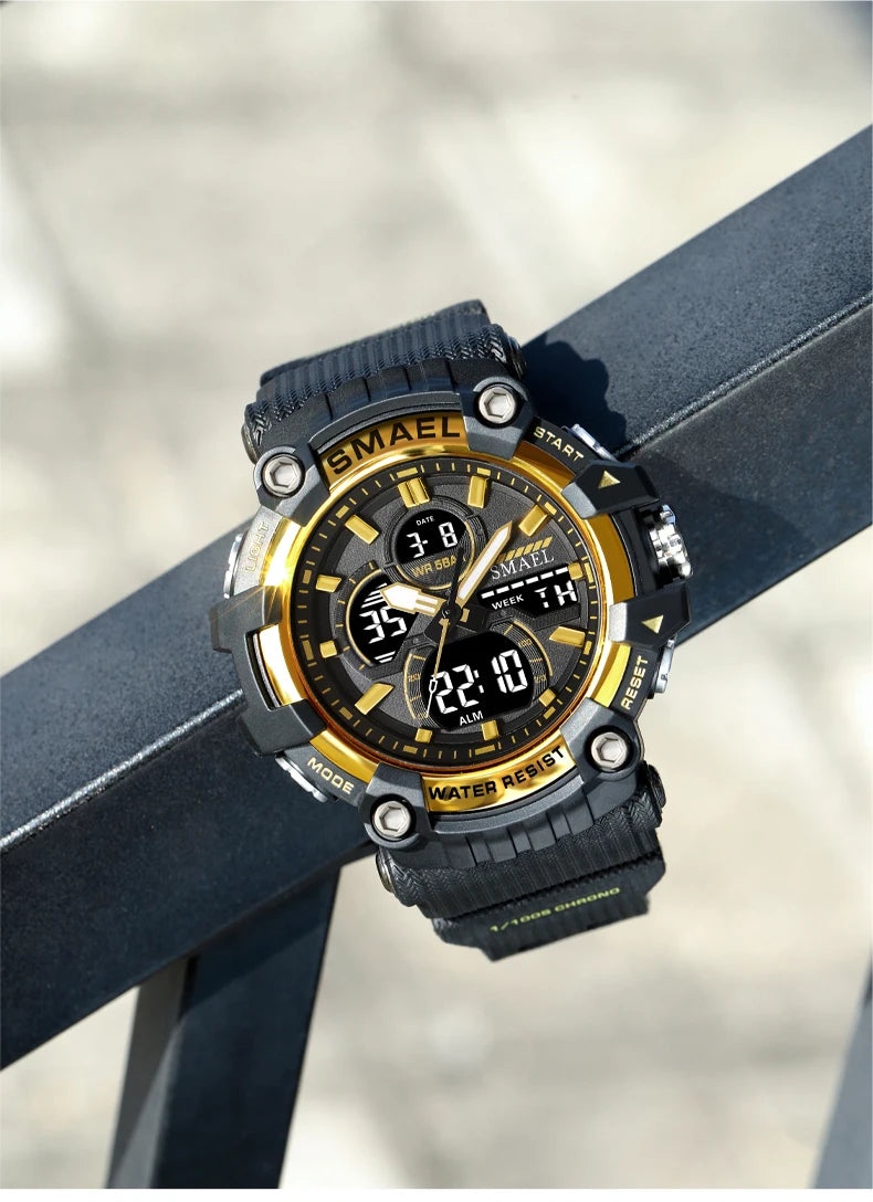 SMAEL Brand Sport Watch Men Quartz Wristwatches Waterproof Dual Time Display Military Army Green Male Clock 8079 Mens Watches