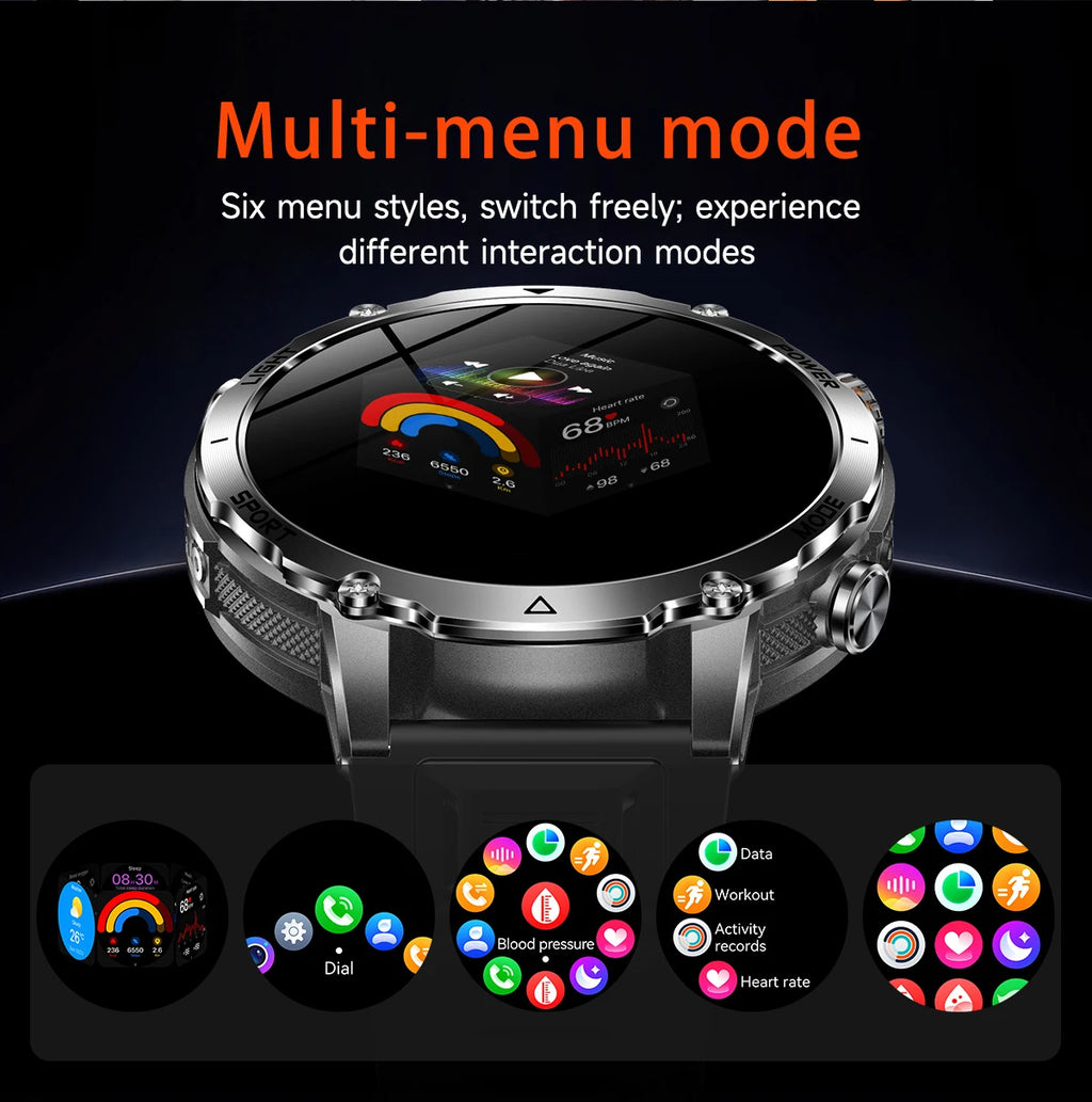 LIGE 2026 Military 1400mAh Battery Smart Watch Men Outdoor Flashlight IP68 Waterproof Heart Rate Bluetooth Call Sports Bracelet