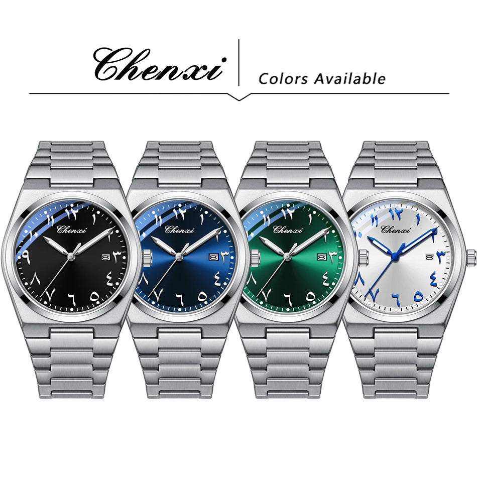 Original Men's Watches CHENXI Eastern Arabic numerals Dial Date Luminous Quartz Business Simple Watch Waterproof Stainless Steel