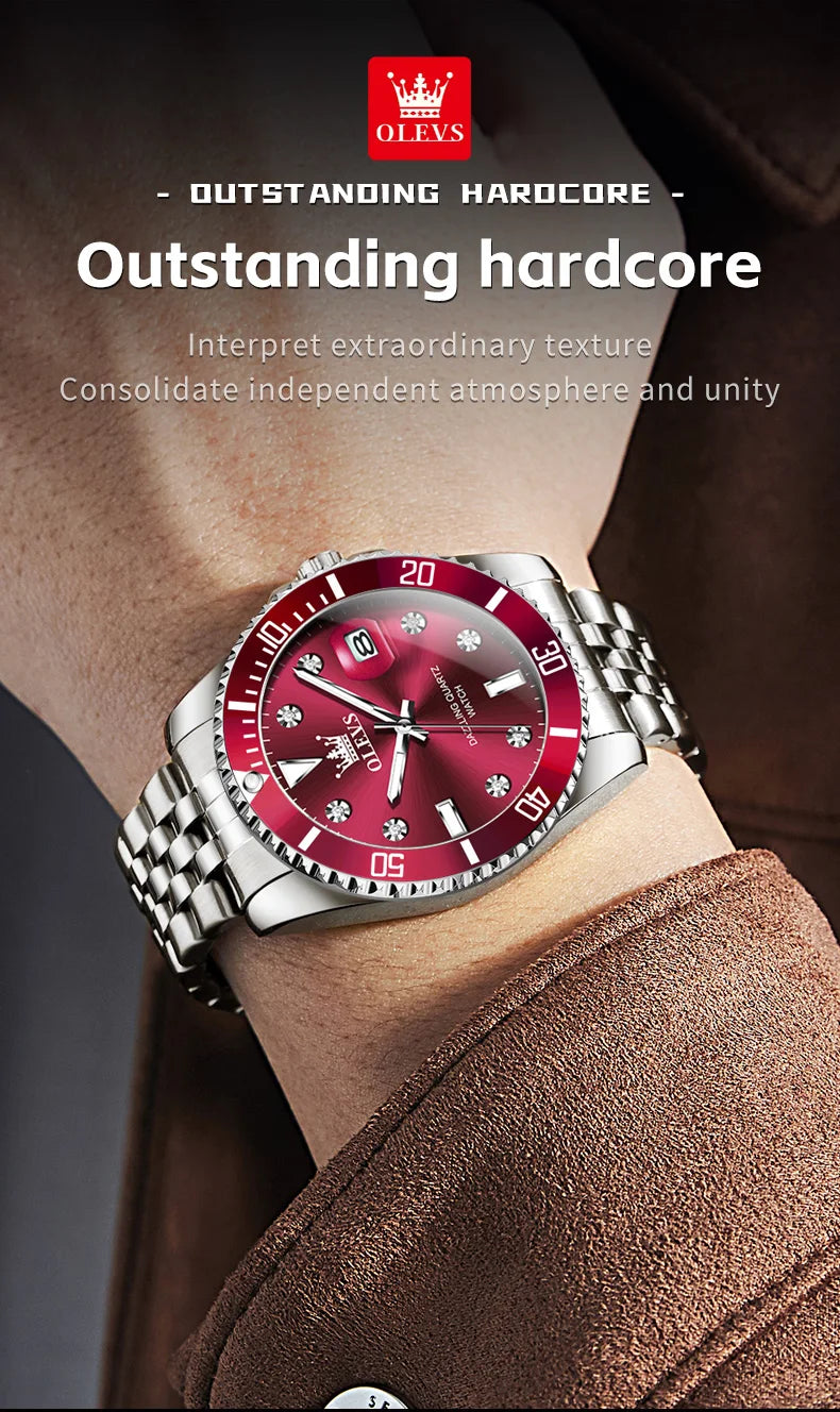 OLEVS 9809 Men Watch Original Waterproof Luminous Stainless Steel Quartz Watch For Men Top Brand Calendar Business Wristwatch