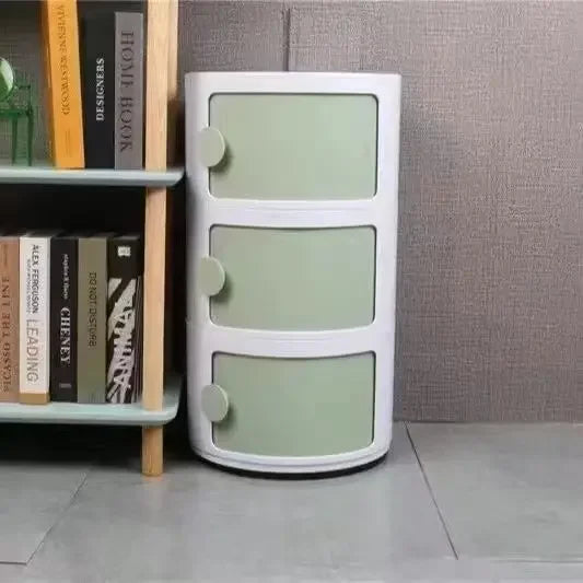 Plastic Round Bedside Nightstand with Drawers Practical Storage Box Cabinet Nightstand Chic Decor for Bedroom Living Room