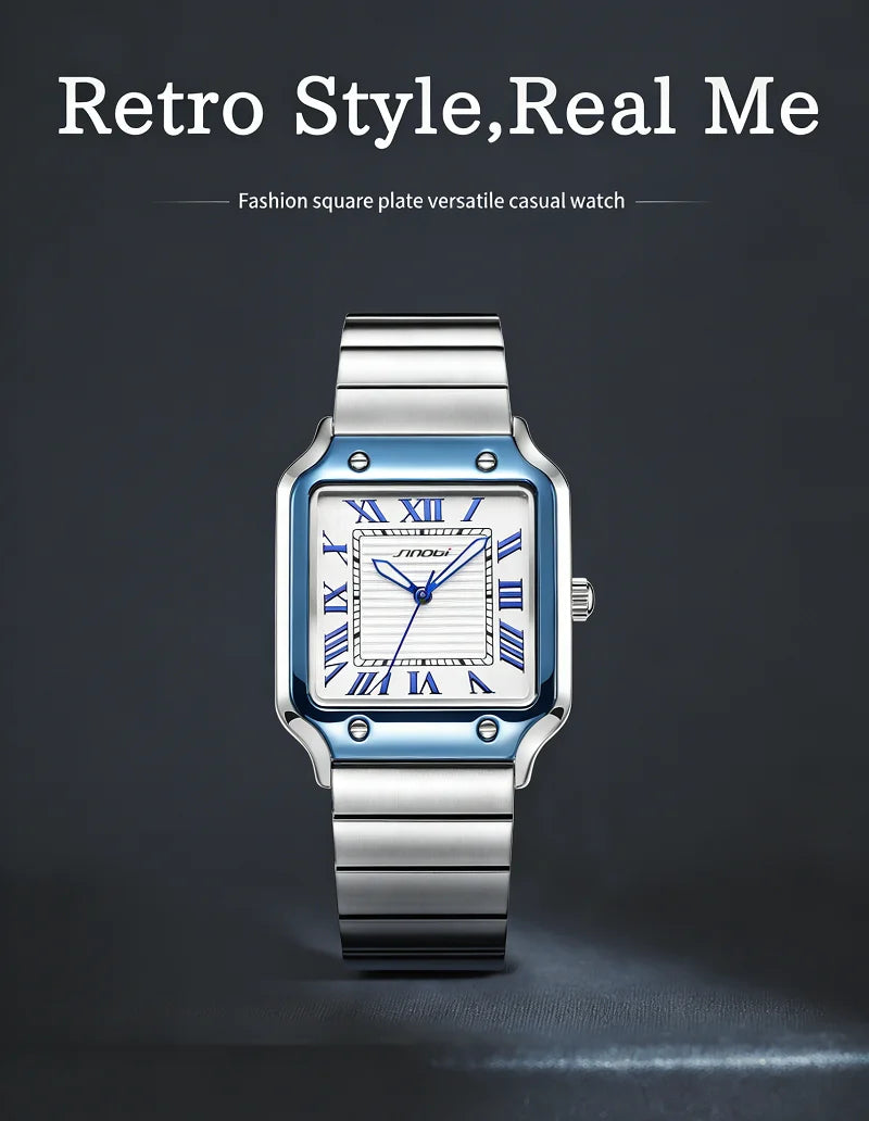 Square Quartz Watch Men Stainless Steel Waterproof Business Wristwatch Male Clock Relogio Masculino