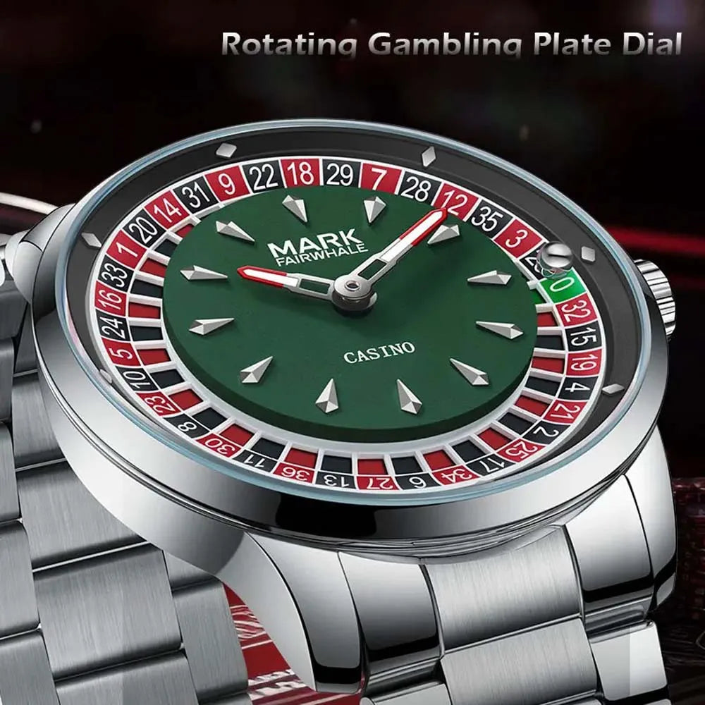 Mark Fairwhale 2025 New Fashion Men Quartz Watch Arabic numerals Rotating Dial Roulette Luminous Waterproof Men's Wristwatch