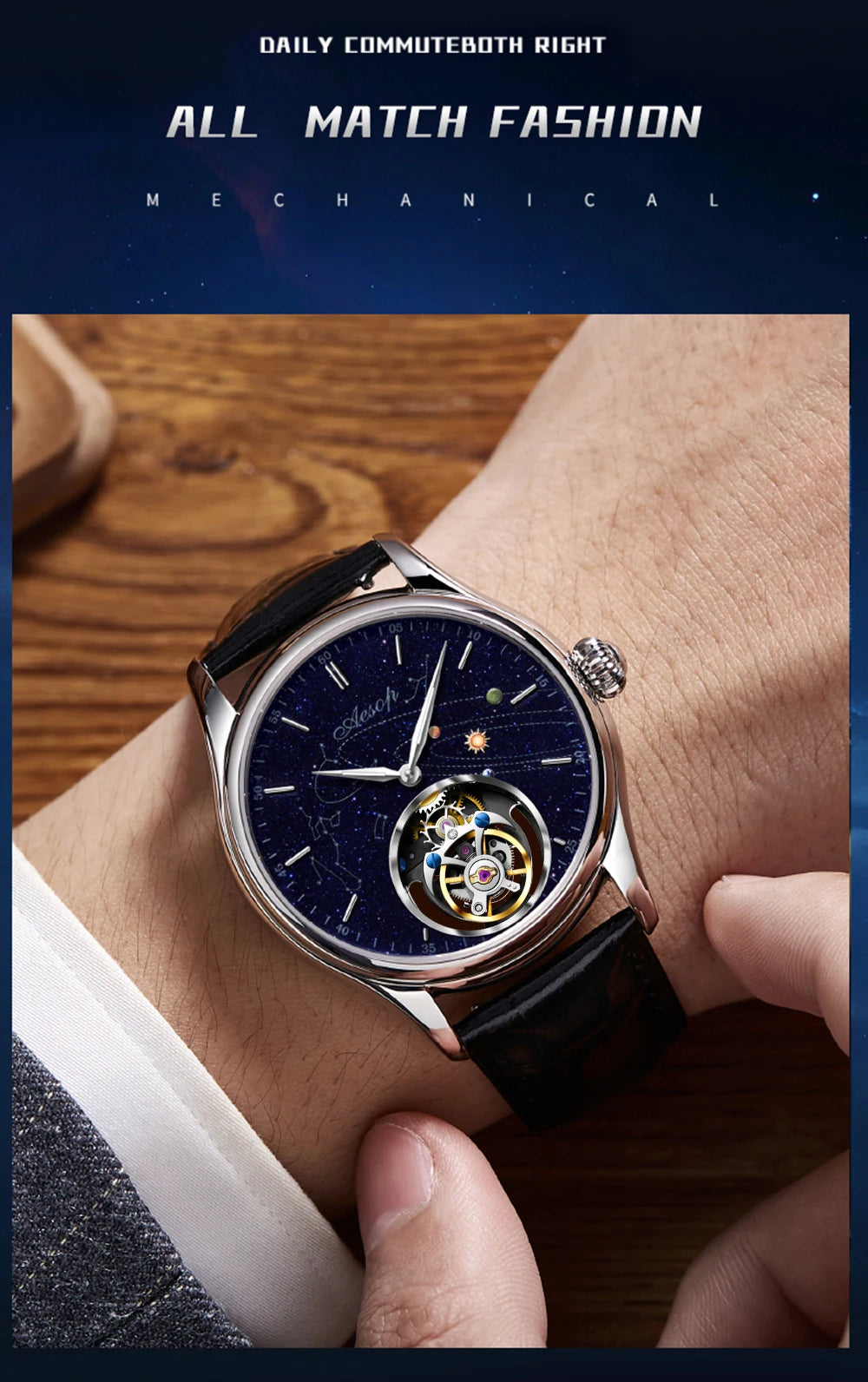 AESOP Original Flying Tourbillon Watches for Men Mechanical Skeleton Tourbillon Movement Fashion Wrist Watch Mens Sapphire 2025