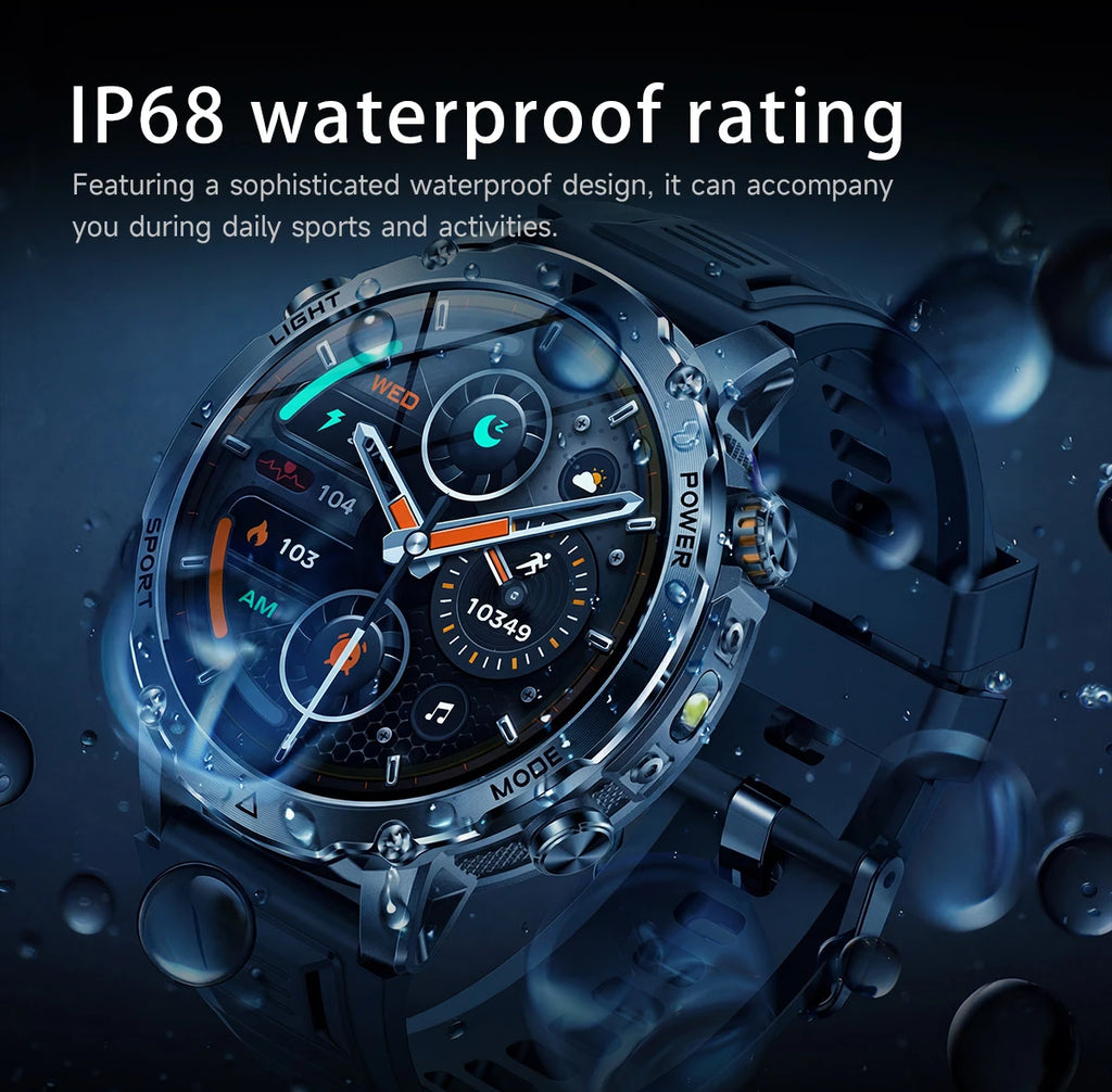 LIGE 2026 Military 1400mAh Battery Smart Watch Men Outdoor Flashlight IP68 Waterproof Heart Rate Bluetooth Call Sports Bracelet