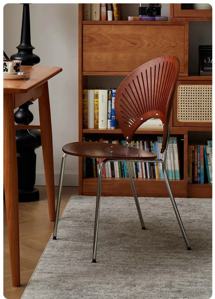 Retro Mid Century Solid Wood Shell Chair Simple Backrest Dining Tea Chair Luxury Home Furniture