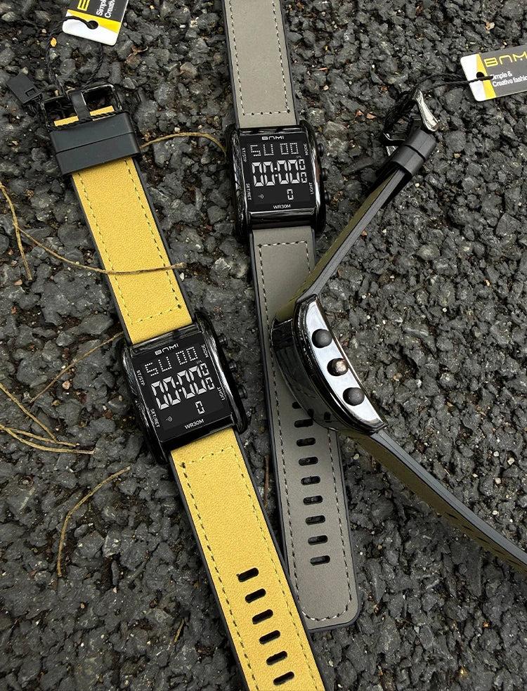 BNMI Men's Digital Watch Multifunctional Square Electronic Man Watches Luminous Weekly LED Display Alarm Stopwatch