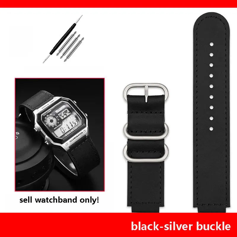 18mm cowhide Watchband for Casio small square strap AE1200/AE-1300/1500 F-108/W-218  A158/A168 vintage cowhide strap  bracelet