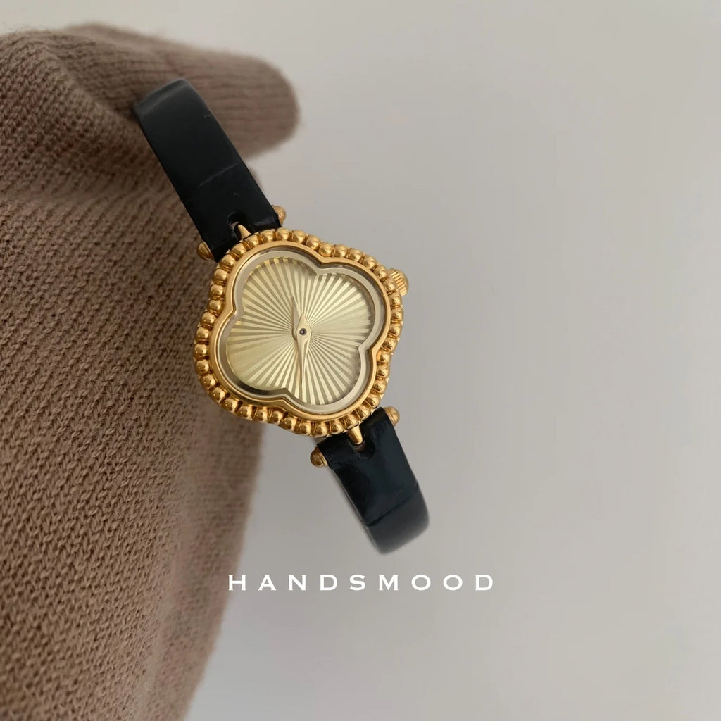 2025 Premium Luxury Women's Watch Fashionable Personalized Gold-Tone Leather Strap Quartz Watch Instagram-Worthy Gift for Women