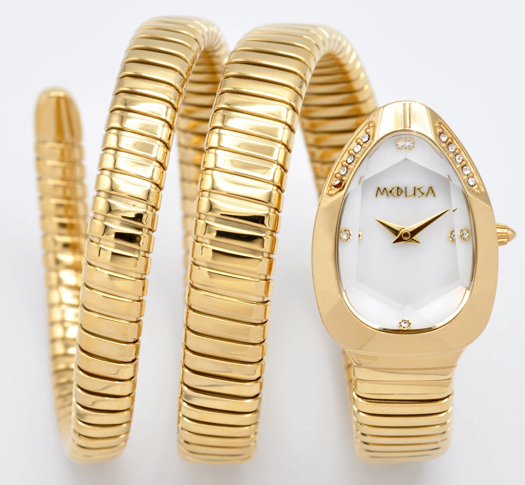 2026 High Quality Gold Diamond Set Snake Shaped Dress Watch Bangle Style Fashionable Unique Brand Same Style Women's Wristwatch