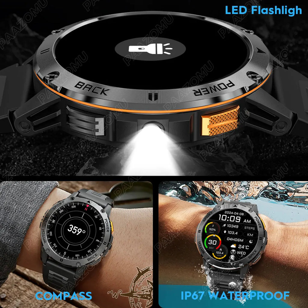 2026 New Smart Watch Men Compass Outdoor 3ATM Waterproof Sports Fitness Large Battery Bluetooth Call Smartwatch for Android iOS