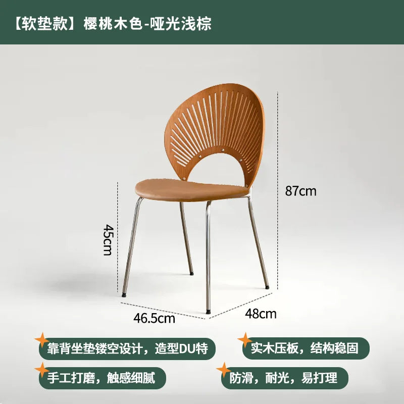 Retro Mid Century Solid Wood Shell Chair Simple Backrest Dining Tea Chair Luxury Home Furniture