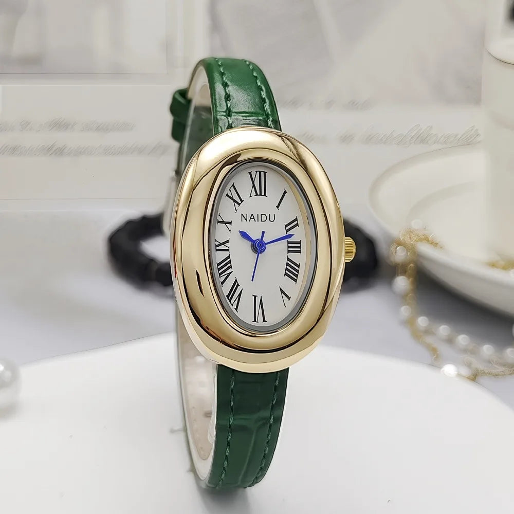Luxury Brand Women Oval Goose Egg Quartz Watch Vintage Leather Strap Wristwatch Ladies Watches Christmas Gift Clock Relojes