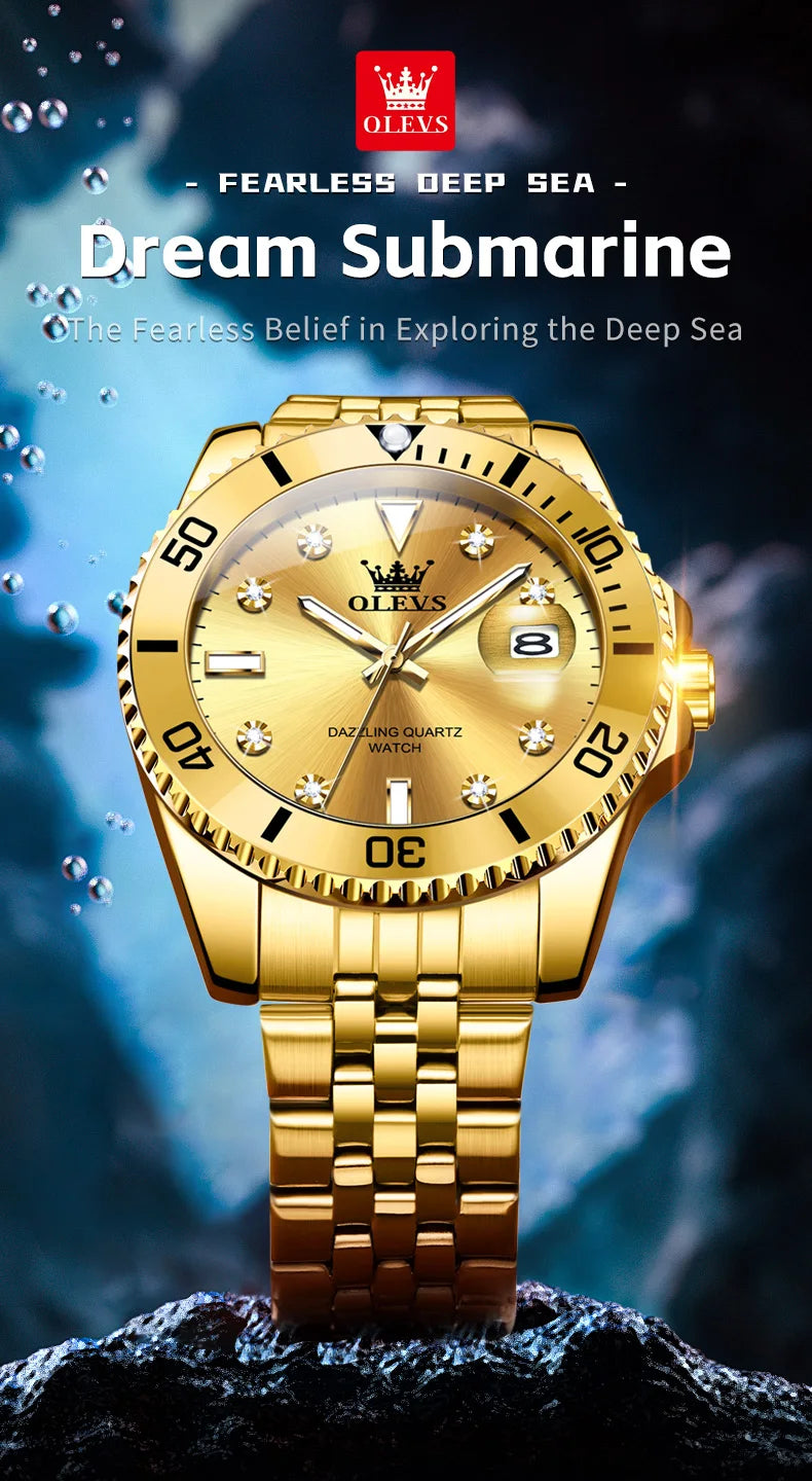 OLEVS 9809 Mens Watch Original Fashion Quartz Watch Zircon Scale Waterproof Luminous Reloj Hombre Automatic Date Watch For Man