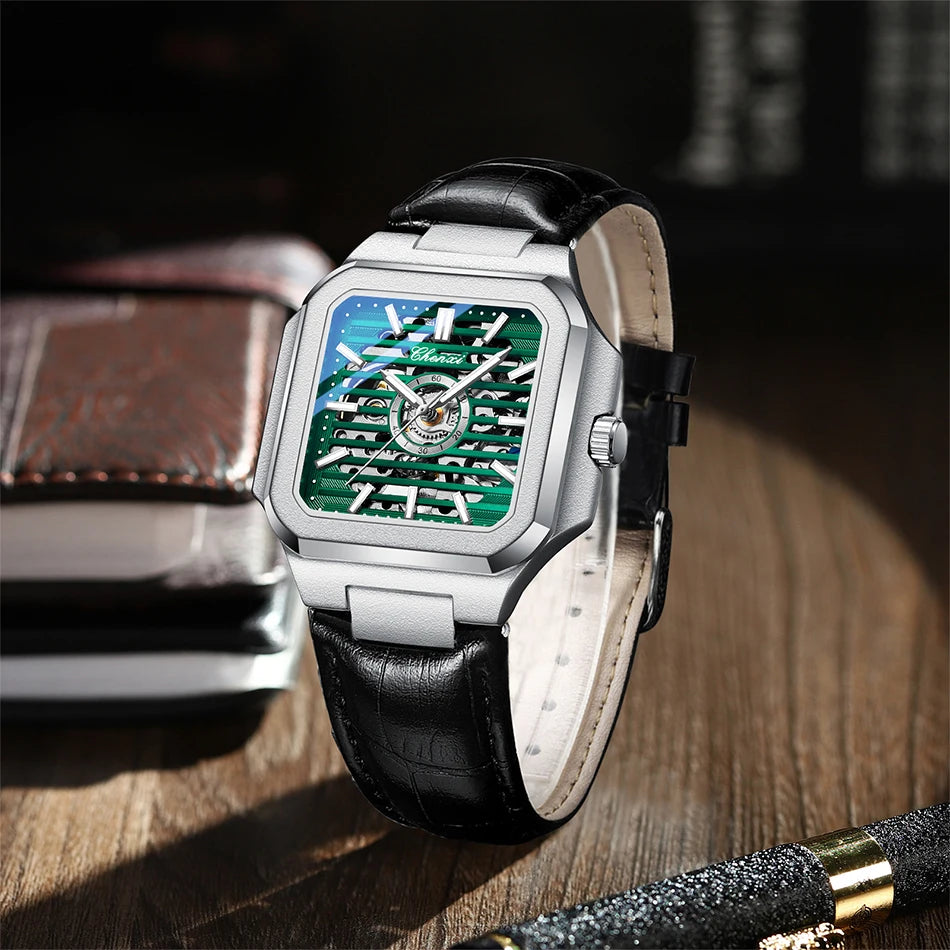 CHENXI Mechanical Men's Watch High-end Square Dial Men Watches Fully Automatic Hollow Wristwatches Male Gifts