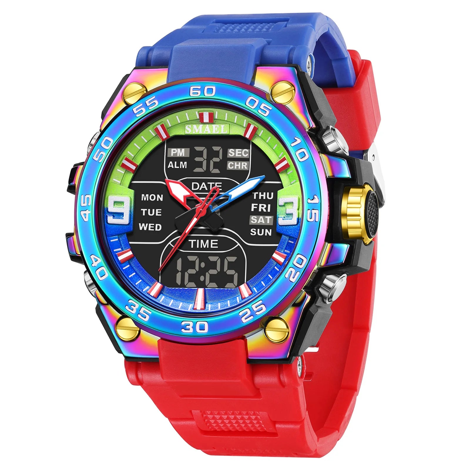 SMAEL Sports Watches 50M Waterproof Quatz Watches Mental Shockproof Men's Wristwatch Dual Time Alarm Clock  8138 Military Watch