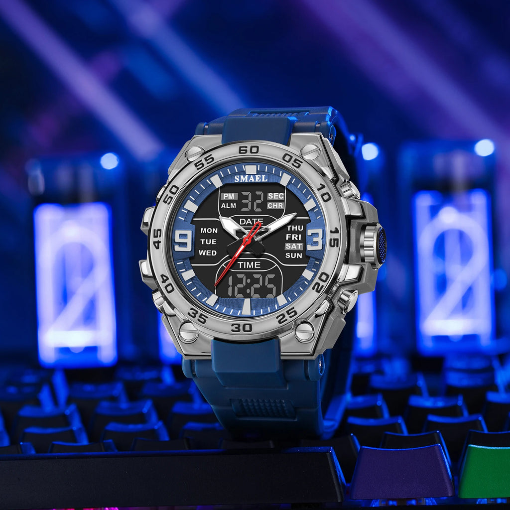 SMAEL Sports Watches 50M Waterproof Quatz Watches Mental Shockproof Men's Wristwatch Dual Time Alarm Clock  8138 Military Watch