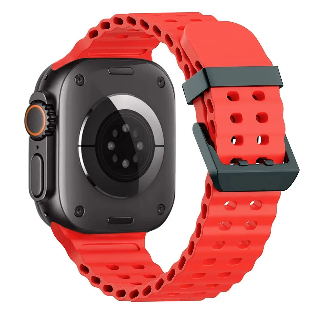 Ocean Silicone+Metal Buckle Strap for Apple Watch Band Ultra 49mm Series 11 10 46mm Band iWatch 9 8 7 45mm 6 5 4 SE 44mm Correa