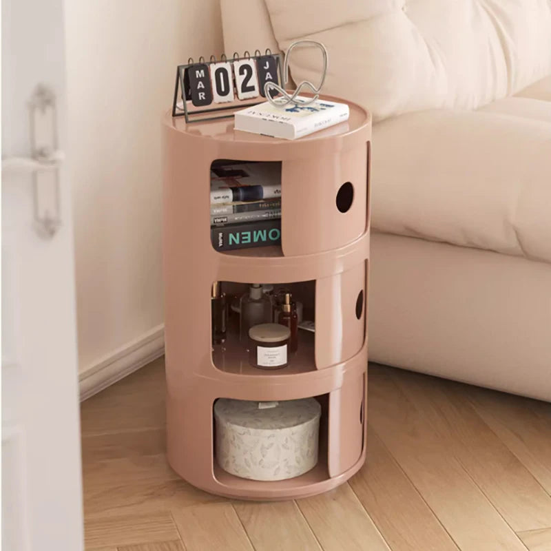 Plastic Round Bedside Nightstand with Drawers Practical Storage Box Cabinet Nightstand Chic Decor for Bedroom Living Room